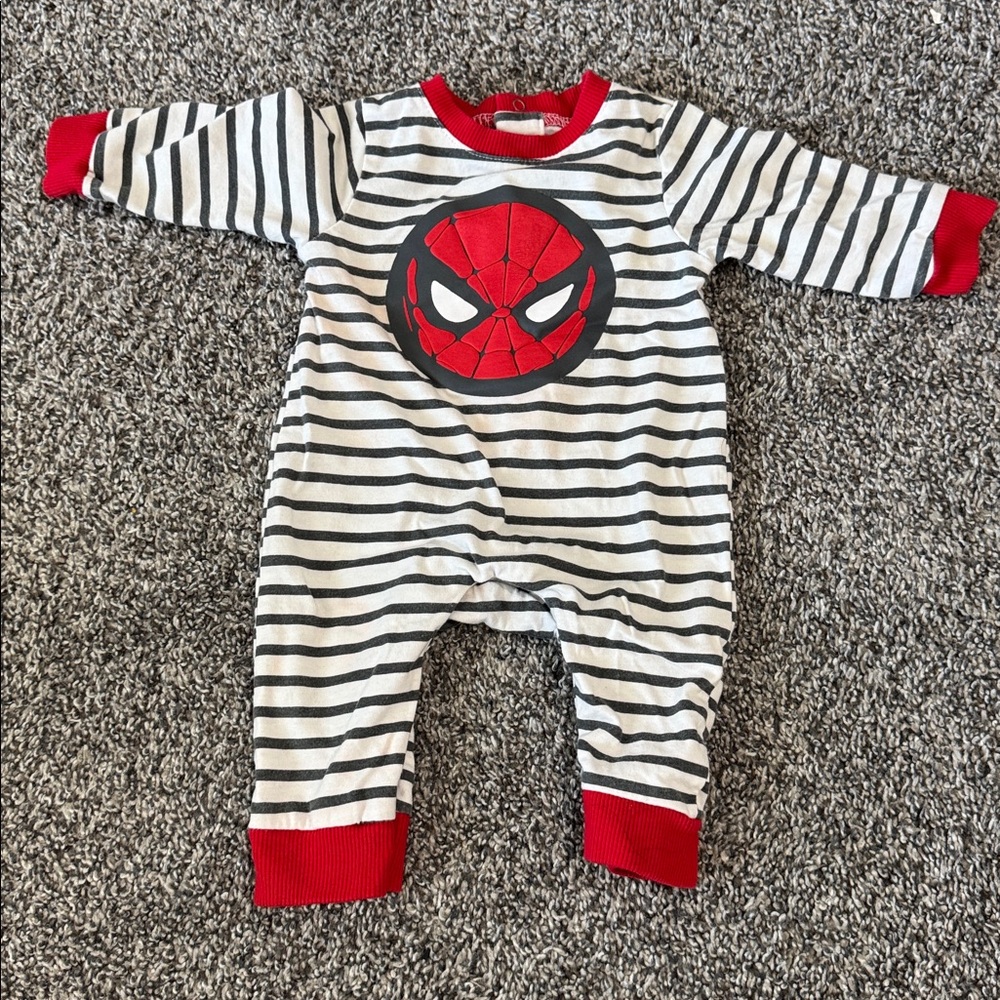 Marvel Red and Gray Striped Baby Onesie
